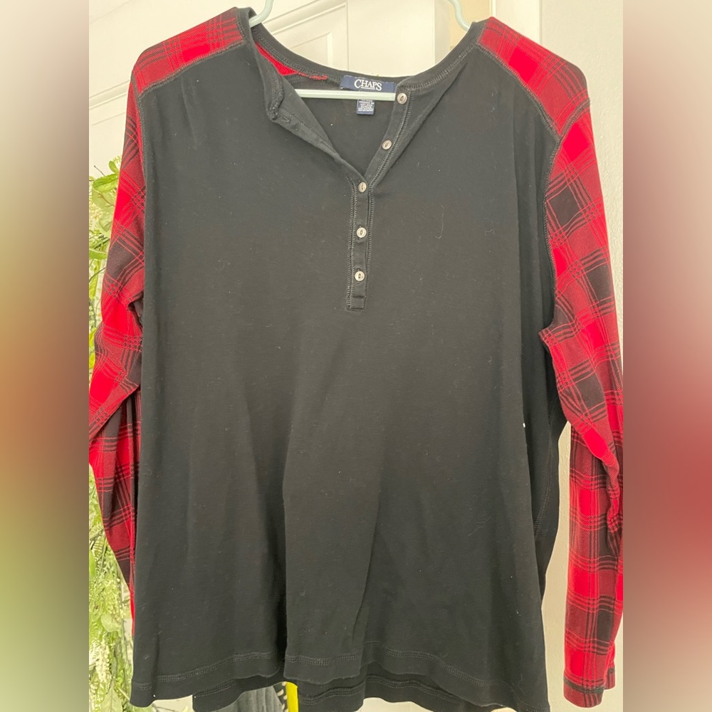 Chaps shirt with buffalo check sleeves. Size 2x